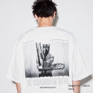 White Uniqlo Chainsaw Man × Kosuke Kawamura Short Sleeve Ut Oversized Men T Shirts | 3310935