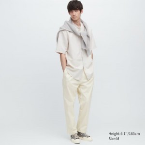 White Uniqlo Cotton Relaxed Fit Ankle Length Men Pants | 4908204