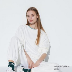 White Uniqlo Crew Neck Long-Sleeve Women Sweatshirts | 2719785