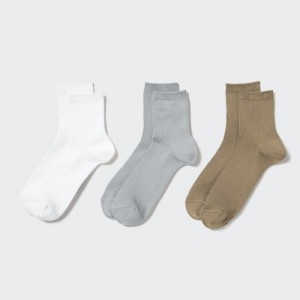 White Uniqlo Crew Ribbed (3 Pairs) Women Socks | 9339540