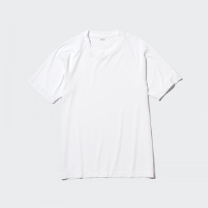 White Uniqlo DRY-EX Crew Neck Short-Sleeve Printed Men T Shirts | 4645557