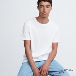 White Uniqlo Dry Crew Neck Short-sleeve Color Men T Shirts | 1960077