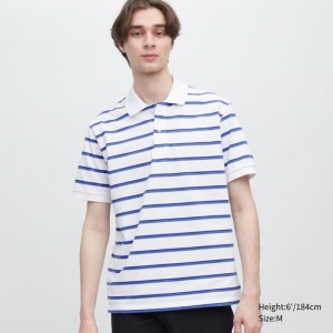 White Uniqlo Dry Pique Striped Short-sleeve Men Polo Shirts | 2266304