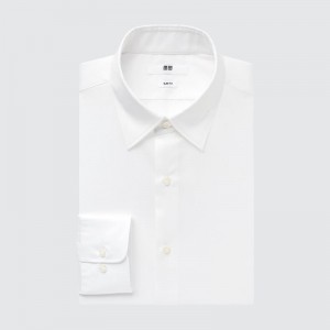White Uniqlo Easy Care Stretch Slim Fit Long-sleeve Men Shirts | 2864110