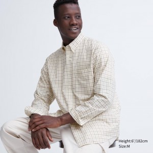 White Uniqlo Extra Fine Cotton Broadcloth Checked Long-sleeve Men Shirts | 6296546