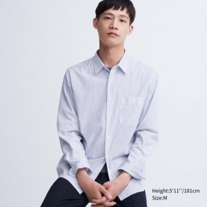 White Uniqlo Extra Fine Cotton Broadcloth Long-sleeve Men Shirts | 7175868