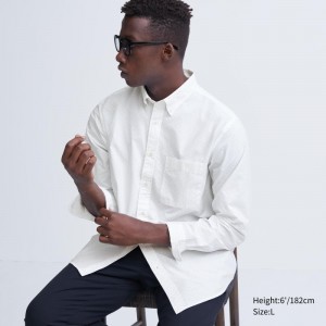 White Uniqlo Extra Fine Cotton Broadcloth Dotted Long-sleeve Men Shirts | 2588986