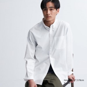 White Uniqlo Extra Fine Cotton Broadcloth Long-sleeve Men Shirts | 1676016