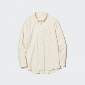 White Uniqlo Flannel Casual Women Shirts | 8074948