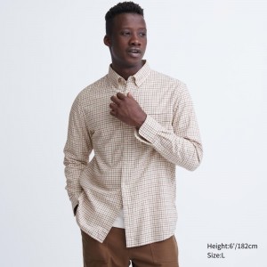 White Uniqlo Flannel Checked Long-sleeve Men Shirts | 5248697