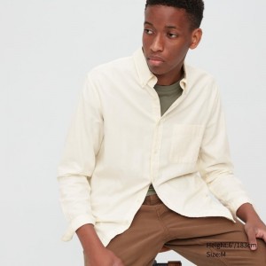 White Uniqlo Flannel Long-sleeve Solid Men Shirts | 4259158