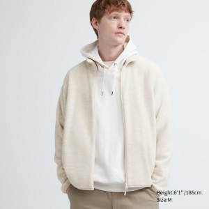 White Uniqlo Fleece Full-zip Long Sleeve Men Jackets | 4659678
