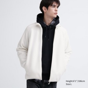 White Uniqlo Fleece Long-sleeve Full-zip Men Jackets | 1226341