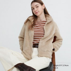 White Uniqlo Fluffy Yarn Fleece Full-Zip Women Jackets | 1459434