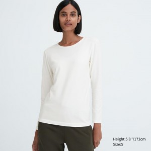 White Uniqlo HEATTECH Cotton Crew Neck Long-Sleeve Women T Shirts | 5919341