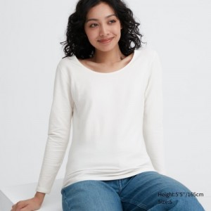 White Uniqlo HEATTECH Cotton Scoop Neck Long-Sleeve Women T Shirts | 2559034