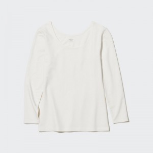 White Uniqlo HEATTECH Cotton Scoop Neck Long-Sleeve Women T Shirts | 7532198