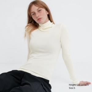 White Uniqlo HEATTECH Extra Warm Seamless Ribbed Turtleneck Long-Sleeve Women T Shirts | 4265098
