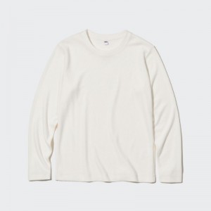 White Uniqlo HEATTECH Fleece Crew Neck Long-Sleeve Women T Shirts | 3712465