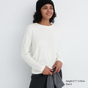 White Uniqlo HEATTECH Fleece Crew Neck Long-Sleeve Women T Shirts | 4868664