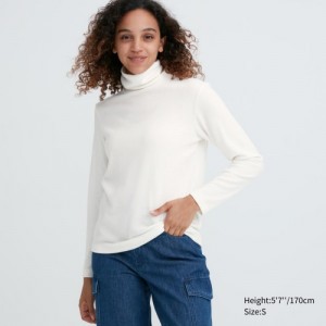 White Uniqlo HEATTECH Fleece Turtleneck Long-Sleeve Women T Shirts | 2656902