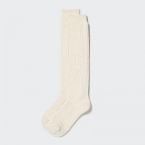 White Uniqlo HEATTECH Knee High Women Socks | 666773