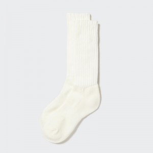 White Uniqlo HEATTECH Ribbed Pile-Lined Women Socks | 5699602