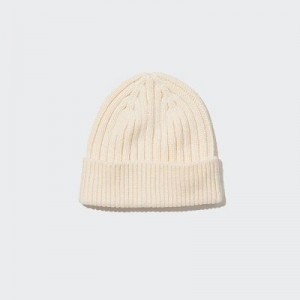 White Uniqlo HEATTECH Ribbed Women Beanie | 448056