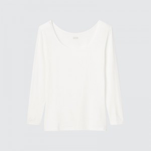White Uniqlo HEATTECH Scoop Neck Long-Sleeve Women T Shirts | 3737900