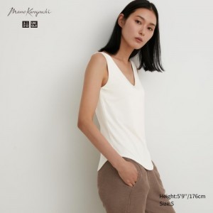 White Uniqlo HEATTECH Sleeveless Silk Blend Women Tank Top | 7528880