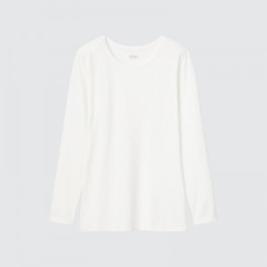 White Uniqlo Heattech Crew Neck Long-sleeve Women T Shirts | 5697105