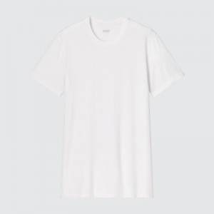 White Uniqlo Heattech Crew Neck Short-sleeve Men T Shirts | 2559114