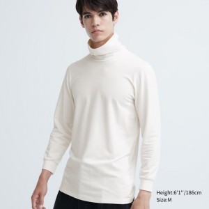 White Uniqlo Heattech Extra Warm Cotton Turtleneck Men T Shirts | 7419193