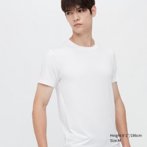White Uniqlo Heattech Short Sleeve Men T Shirts | 1742961