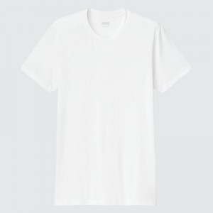 White Uniqlo Heattech Short-sleeve Men T Shirts | 5091028
