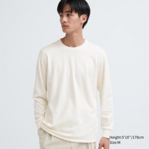 White Uniqlo Heattech Ultra Warm Crew Neck Men T Shirts | 3422993
