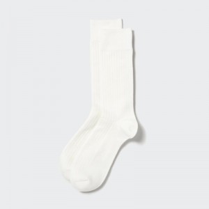 White Uniqlo Heattech Wide Ribbed Men Socks | 6333198