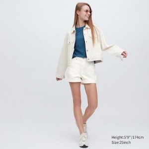 White Uniqlo High-Rise Denim Women Shorts | 5527804