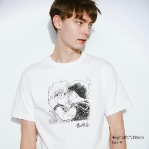 White Uniqlo Introduction Of Detective Conan Case Closed Ut Short-sleeve Graphic Men T Shirts | 898852