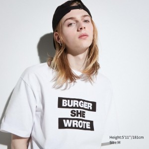 White Uniqlo L.A. Eats Ut Oversized Short-sleeve Graphic Burger She Wrote Men T Shirts | 9030963