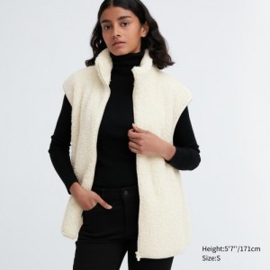 White Uniqlo Light Pile-Lined Fleece Women Vest | 750356