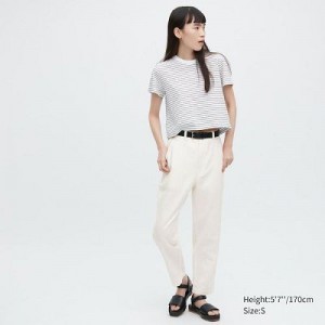 White Uniqlo Linen Cotton Tapered Women Pants | 1926309