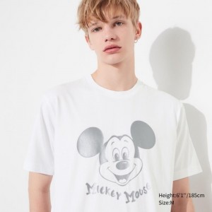 White Uniqlo Mickey Shines UT Short-Sleeve Women T Shirts | 1853950
