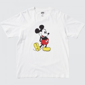 White Uniqlo Mickey Stands UT Short-Sleeve Women T Shirts | 1072395