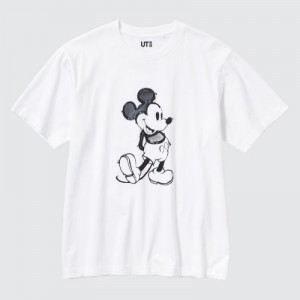 White Uniqlo Mickey Stands UT Short Sleeve Women T Shirts | 5589249