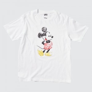 White Uniqlo Mickey Stands Ut Short-sleeve Graphic Men T Shirts | 512012