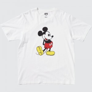 White Uniqlo Mickey Stands Ut Short-sleeve Graphic Men T Shirts | 2802989