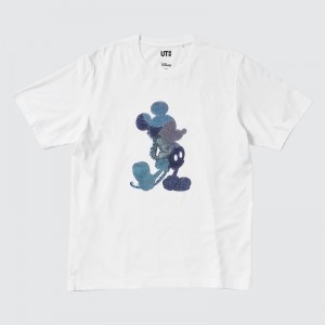 White Uniqlo Mickey Stands Ut Short-sleeve Graphic Men T Shirts | 4293536