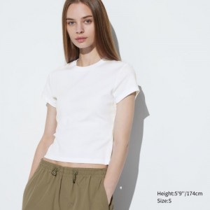 White Uniqlo Mini Short Sleeve Women T Shirts | 1525954
