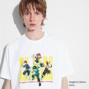 White Uniqlo My Hero Academia Ut Short-sleeve Graphic Men T Shirts | 674870